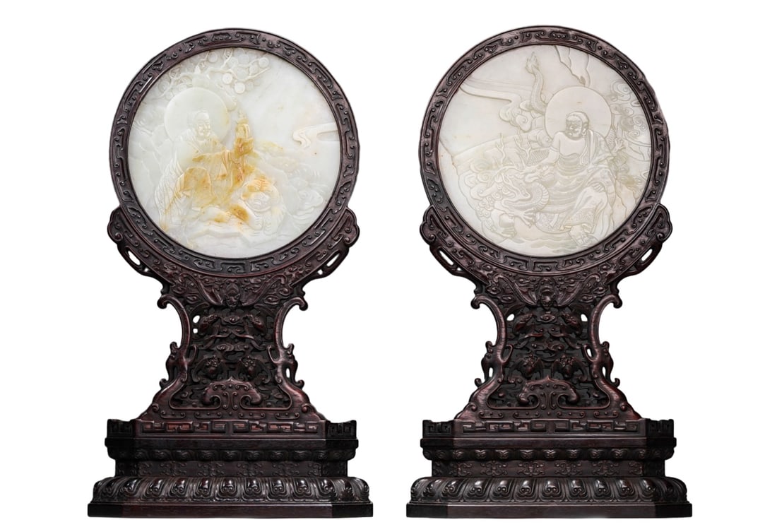 A SET OF JADE CARVED ARHAT