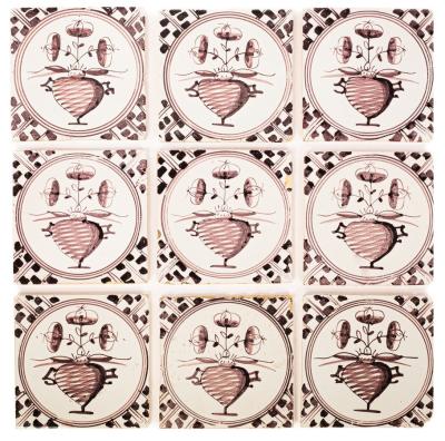 A set of nine Dutch Delft tiles,