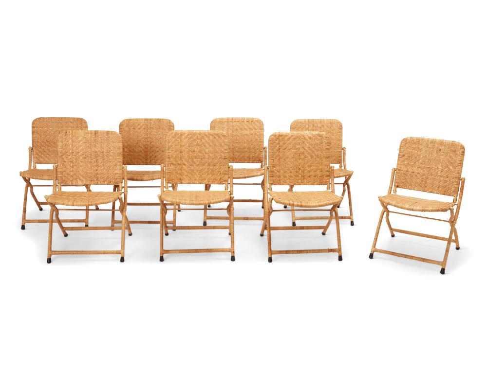 A SET OF RATTAN FOLDING CHAIRSA set