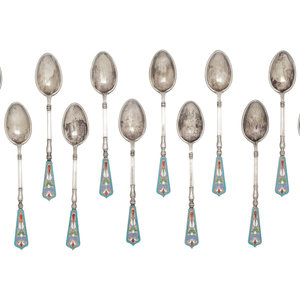 A Set of Russian Enameled Silver
