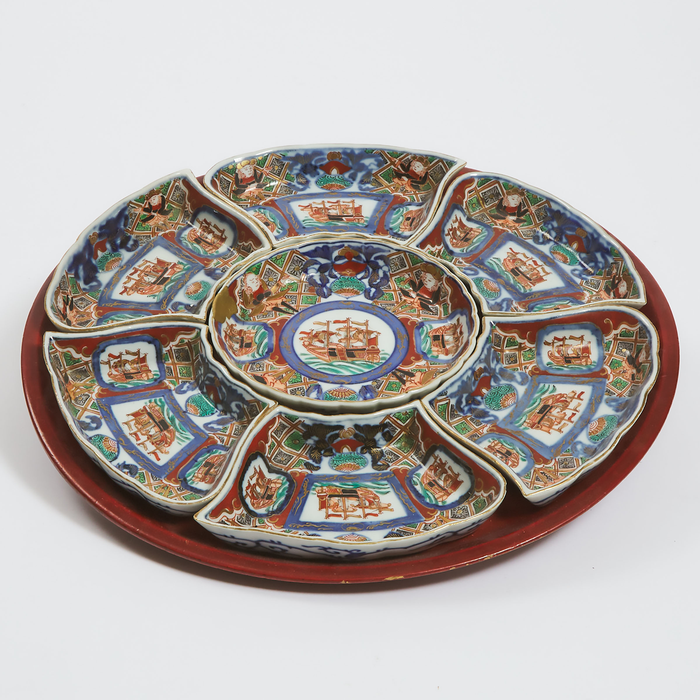 A Set of Seven Imari Nanban