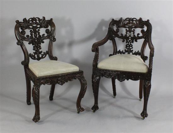 A set of six Anglo-Indian carved
