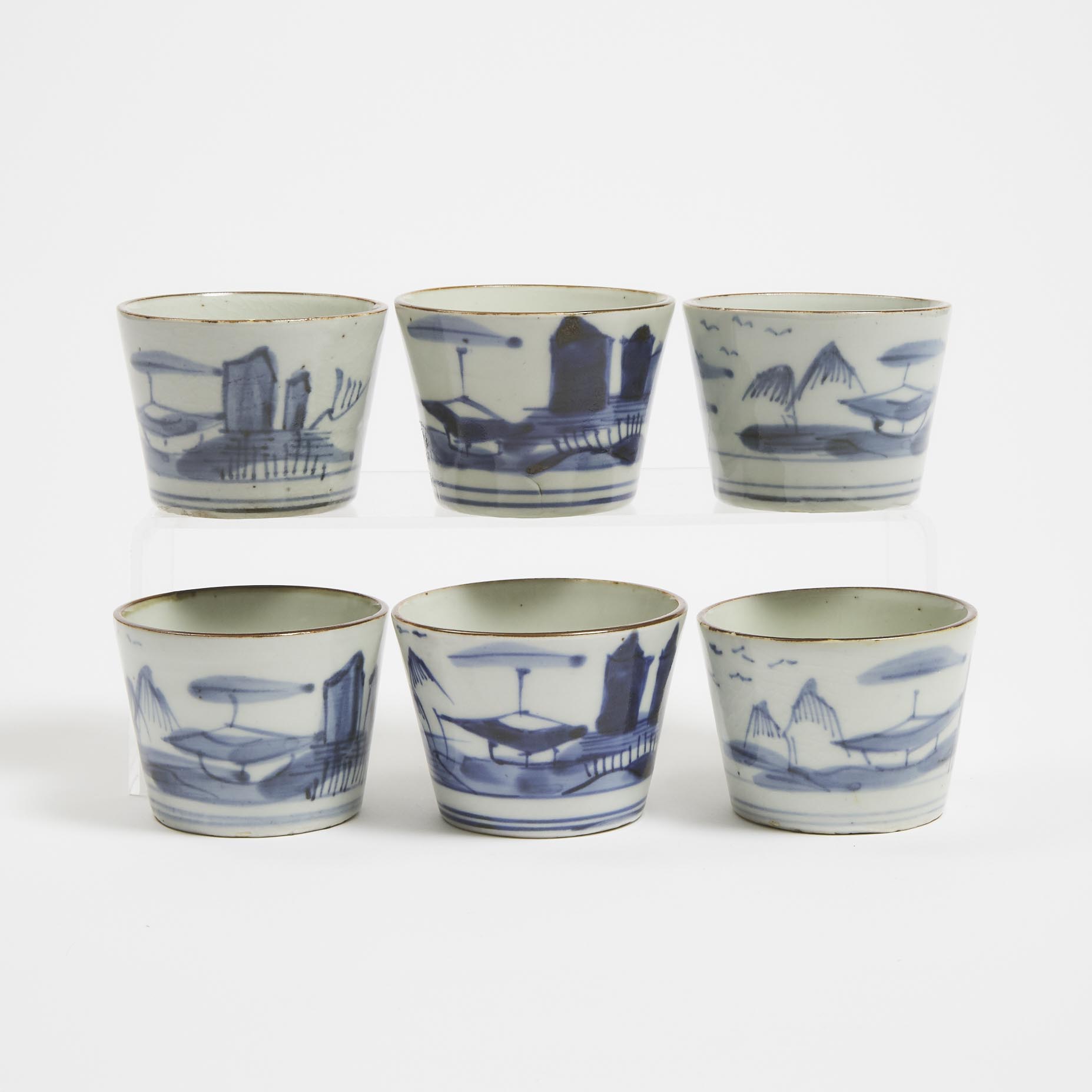 A Set of Six Blue and White