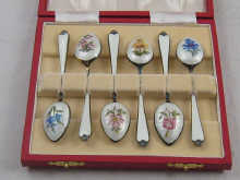 A set of six guilloche enamelled