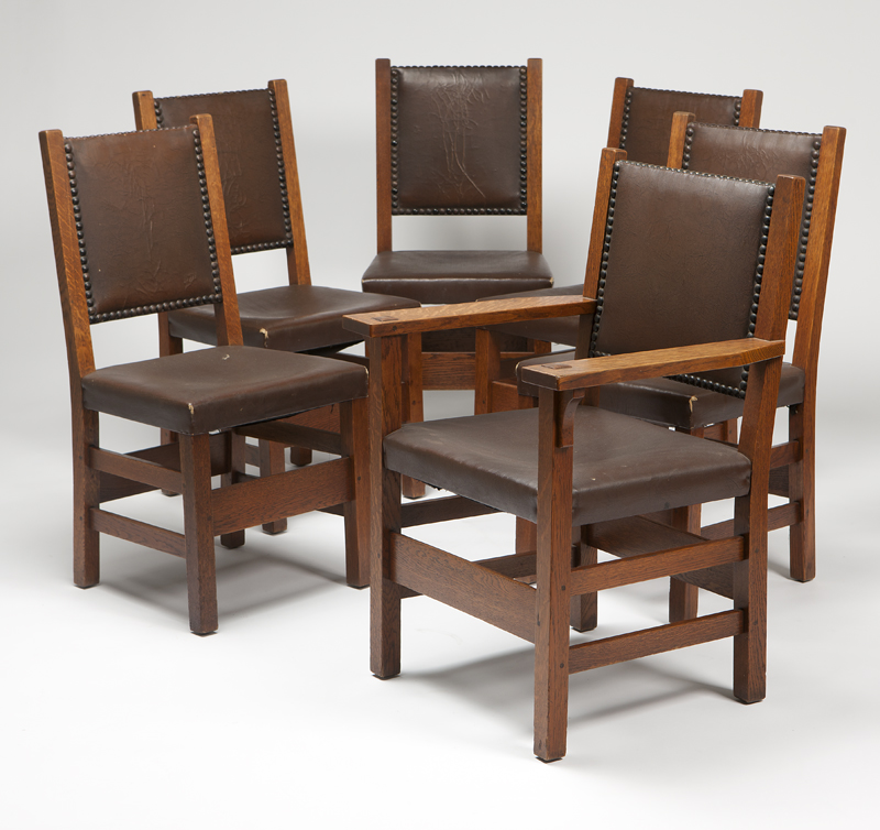 A set of six Gustav Stickley oak