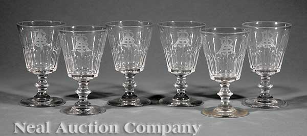 A Set of Six Panel-Cut Glass Wine