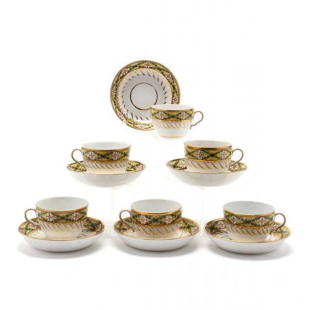 A SET OF SIX TEACUPS AND SAUCERS
