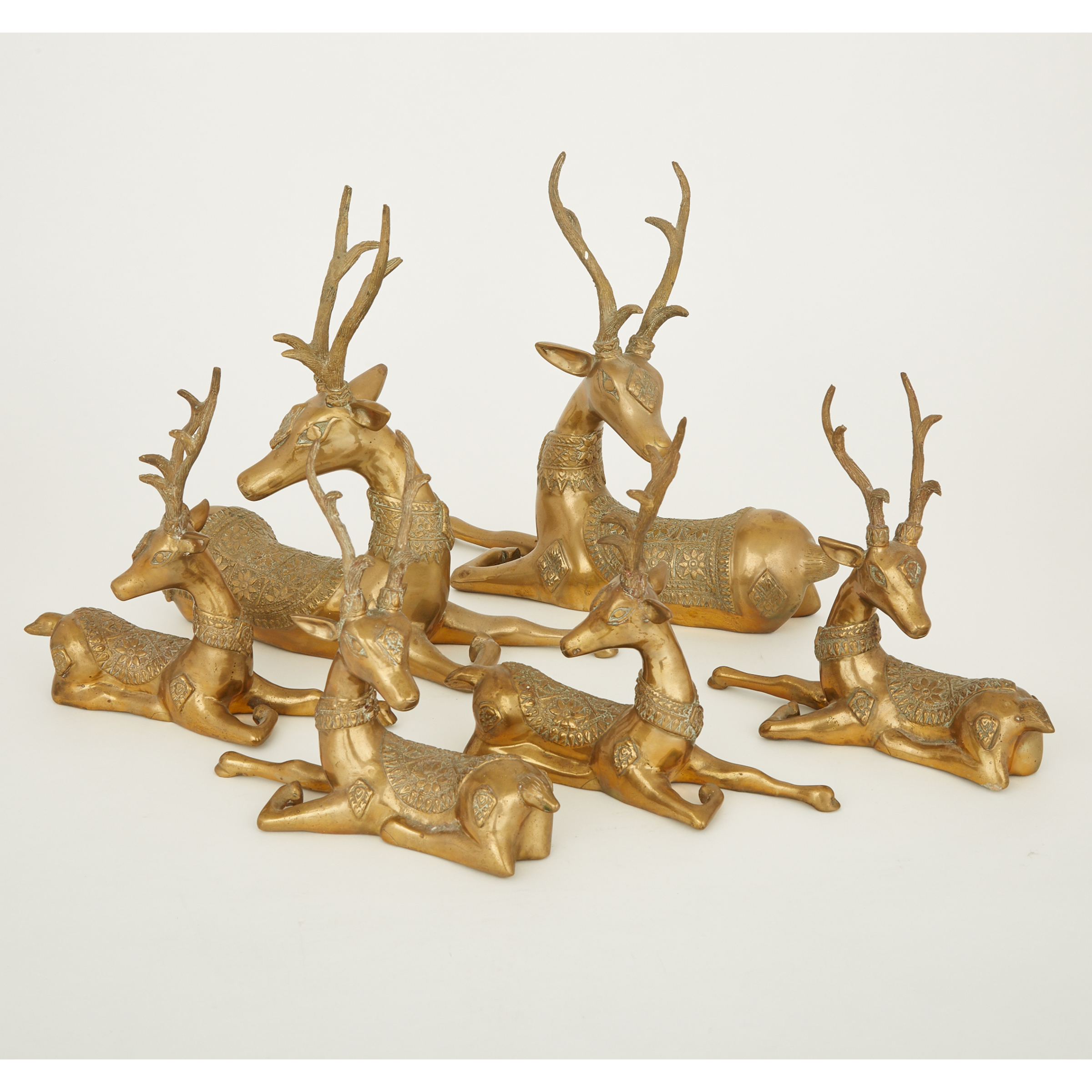 A Set of Six Thai Brass Deer,