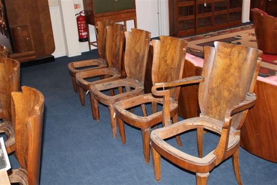A set of ten Art Deco walnut