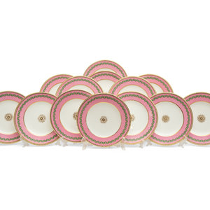 A Set of Thirteen Pink and Green