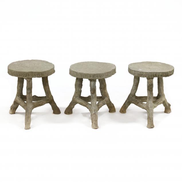 A SET OF THREE CAST STONE FAUX BOIS