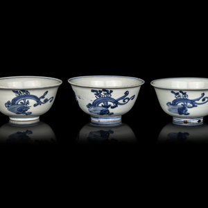 A Set of Three Chinese Blue and