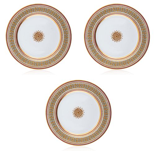 A SET OF THREE PORCELAIN AND GILT