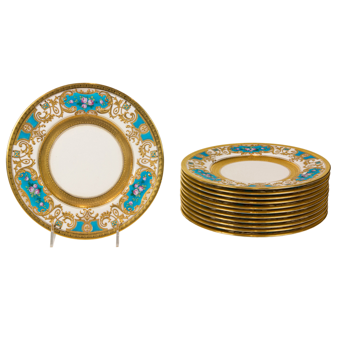 A SET OF TWELVE MINTON ENAMEL