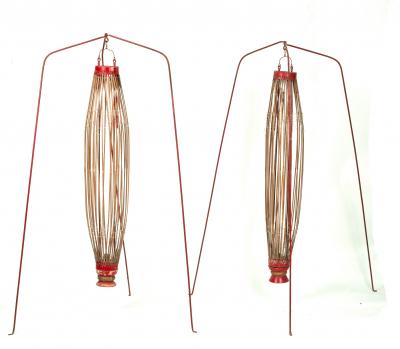 A set of twelve red painted metal