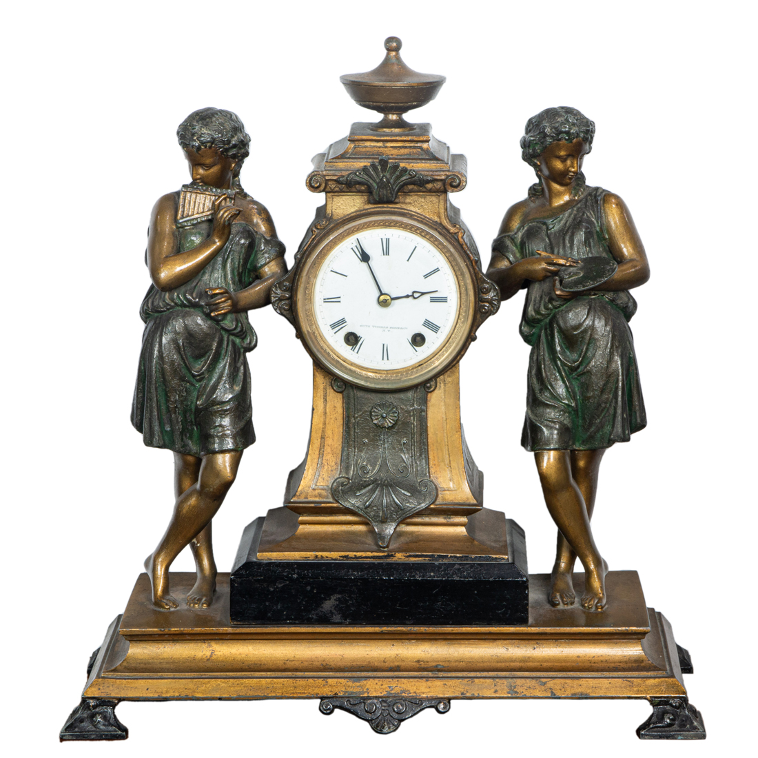 A SETH THOMAS PATINATED AND GILT