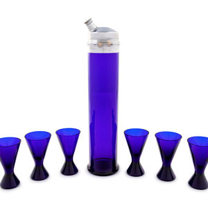 A Seven-Piece Cobalt Blue Glass