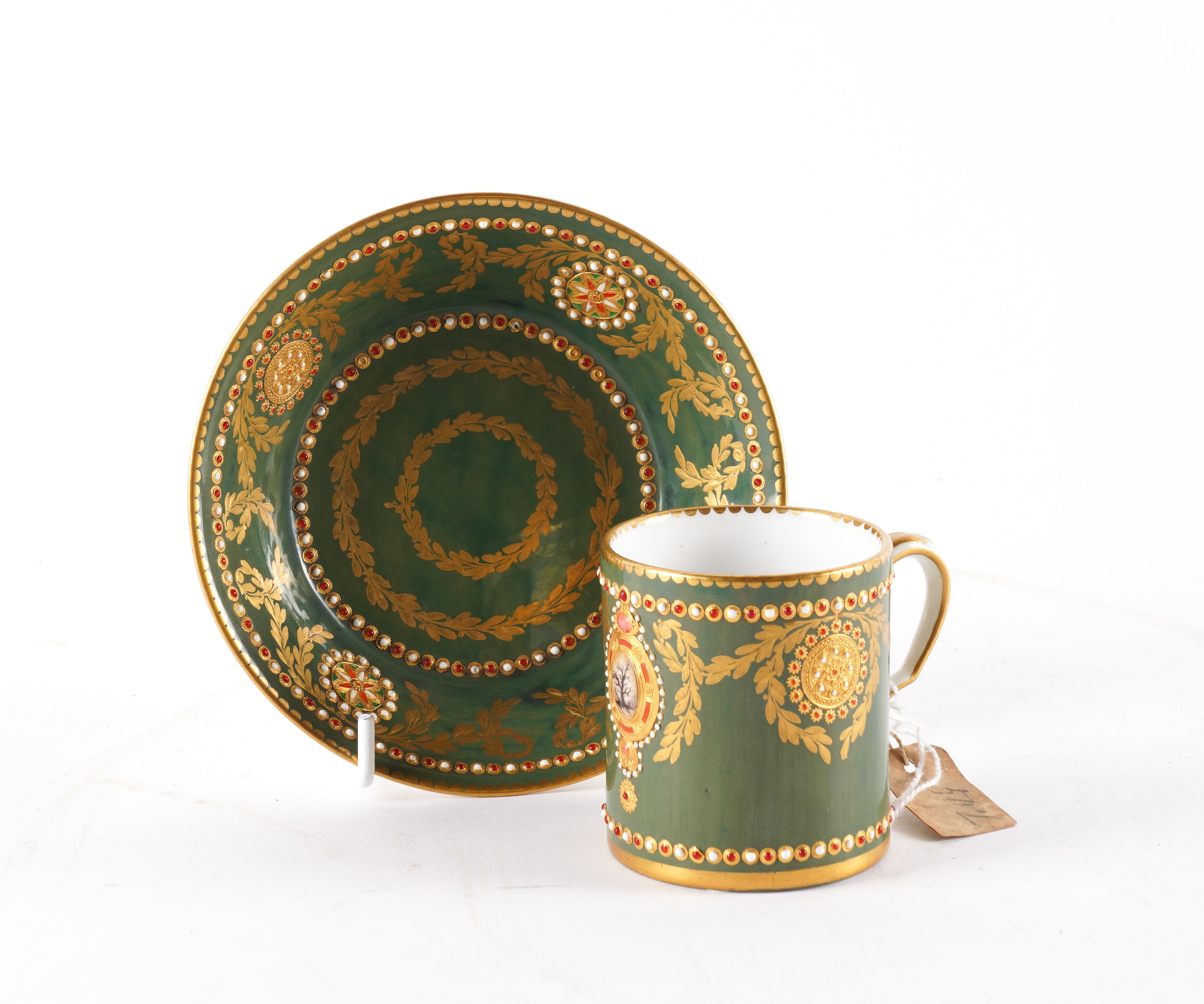 A SEVRES `JEWELLED' GREEN-GROUND