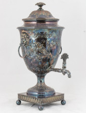 A SHEFFIELD HOT WATER URN<br>A