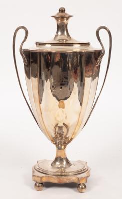 A Sheffield plate tea urn of fluted