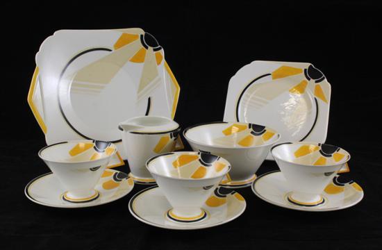 A Shelley Sun Ray pattern tea set