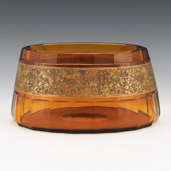 A SIGNED MOSER CARLSBAD AMBER GLASS