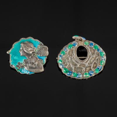 A silver and enamel brooch of Art