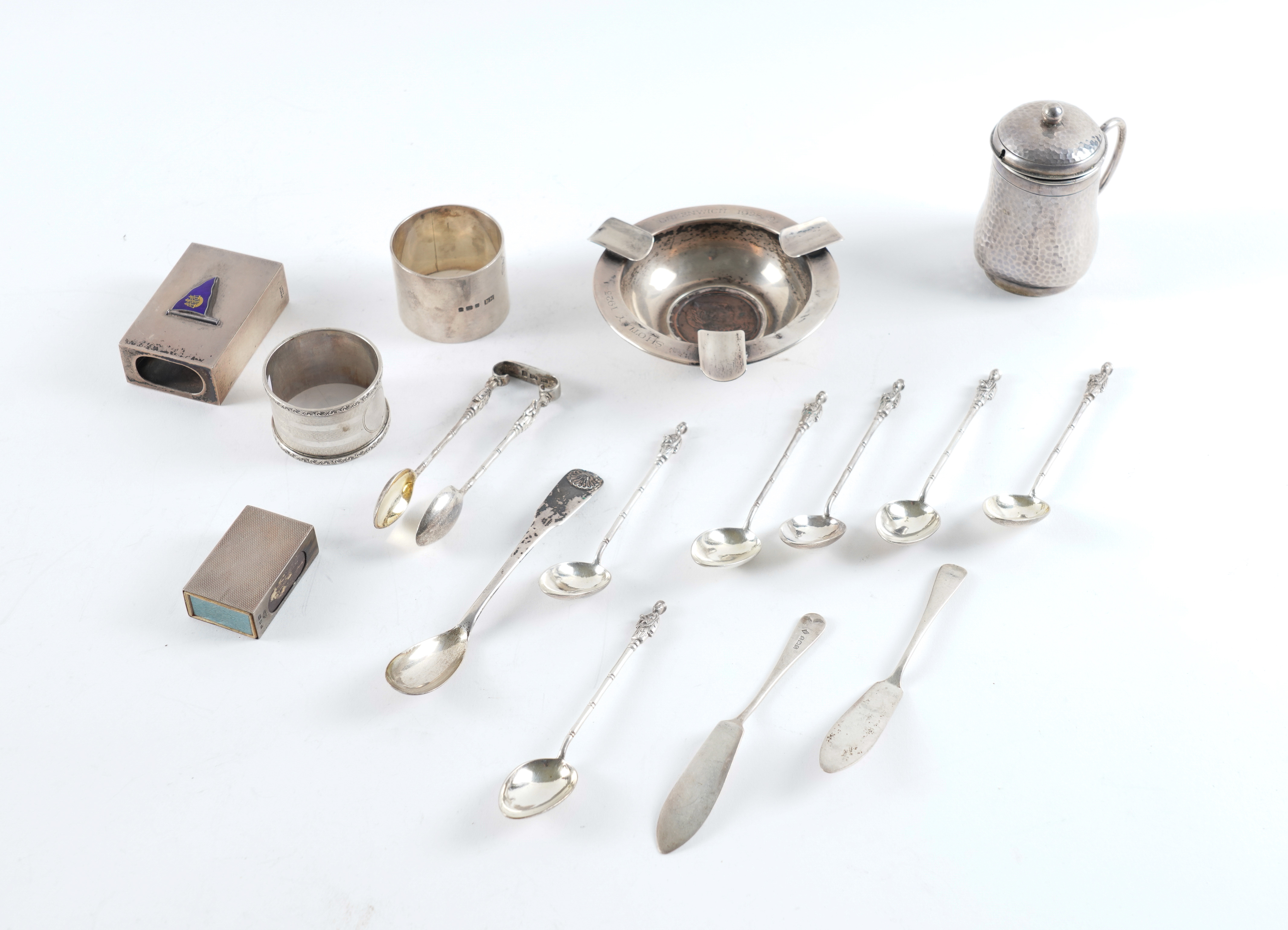 A SILVER ASHTRAY, FURTHER SILVER