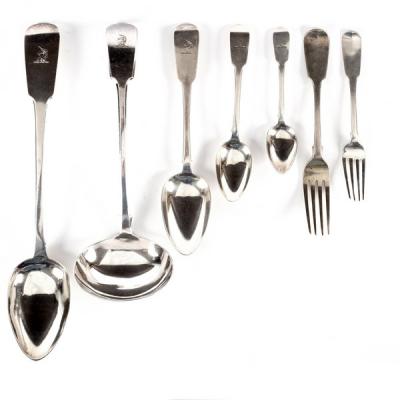 A silver fiddle pattern flatware