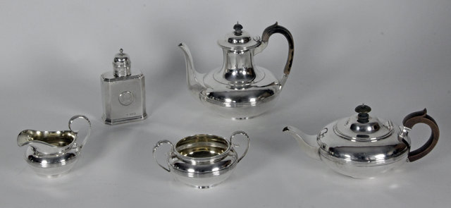 A silver four-part tea service