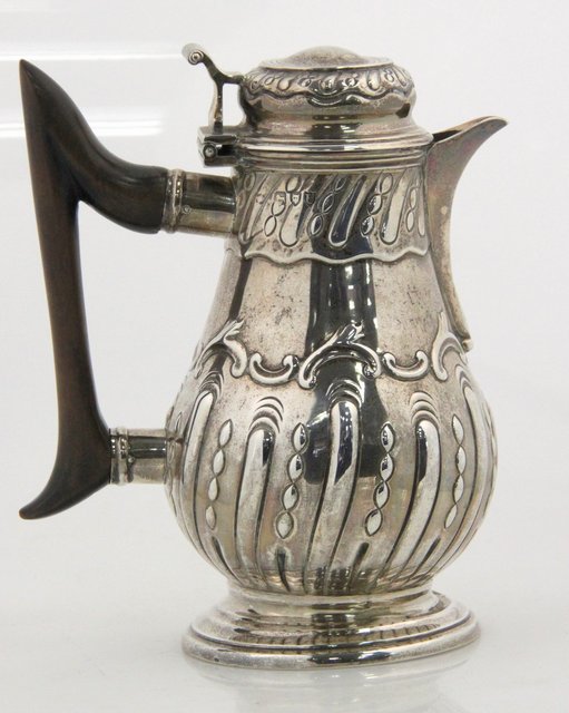 A silver hot water jug London
