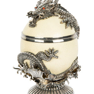 A Silver Mounted Ostrich Egg