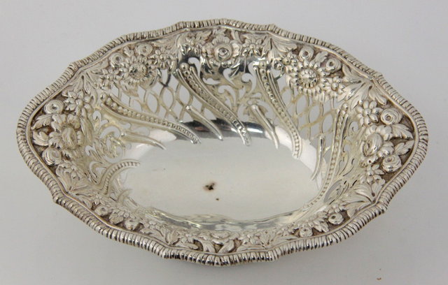 A silver oval bon-bon dish London