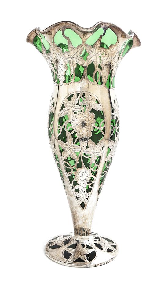 *A Silver Overlay Glass Vase of