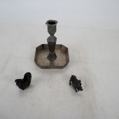 A SILVER PLATE CANDLESTICK, &