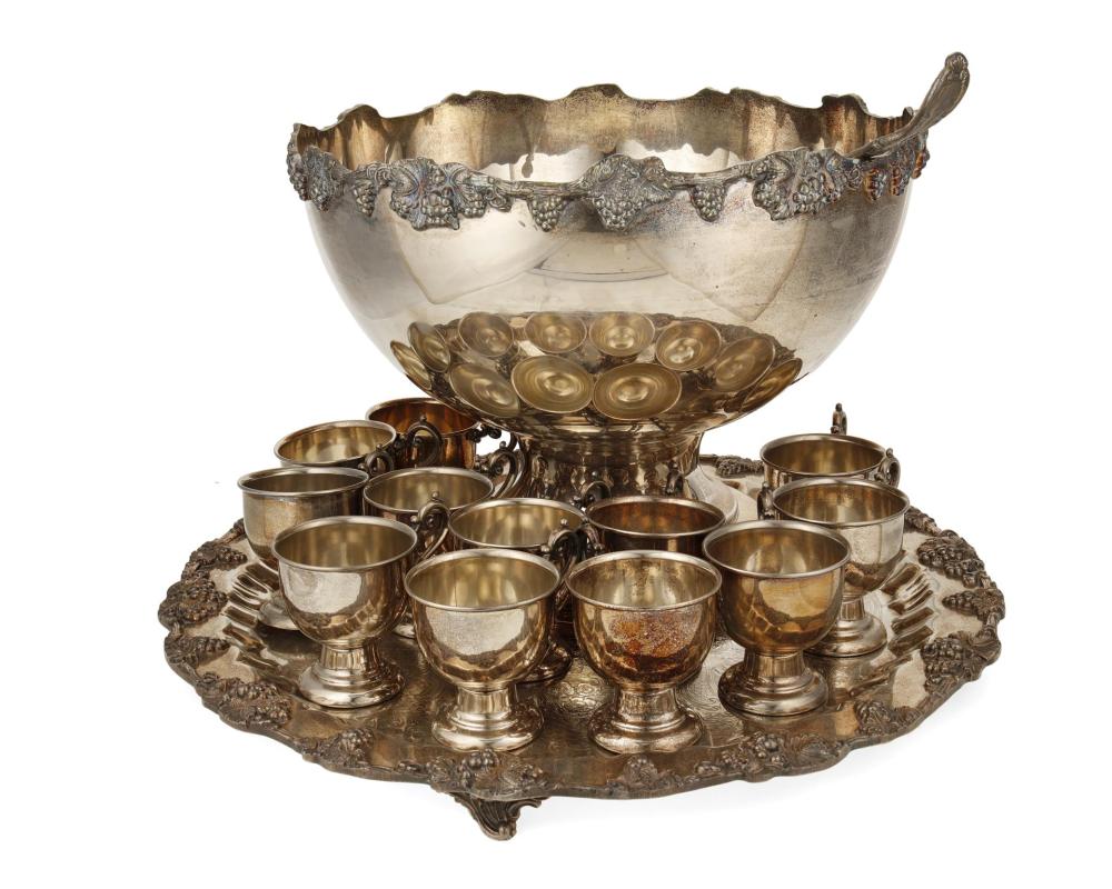 A SILVER-PLATED PUNCHBOWL WITH