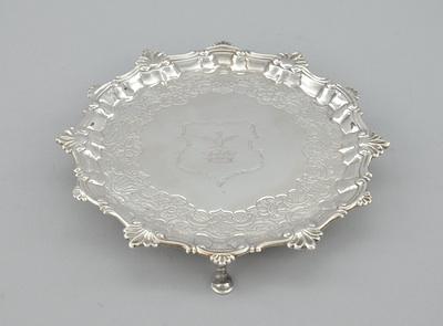 A Silver Salver with Armorial Crest