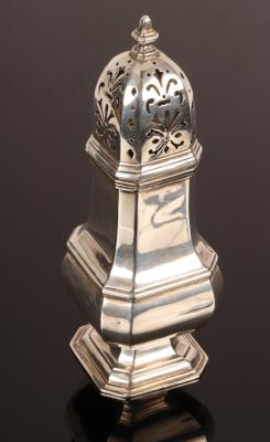 A silver sugar caster, Adie