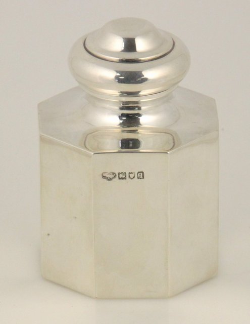 A silver tea caddy Goldsmiths &