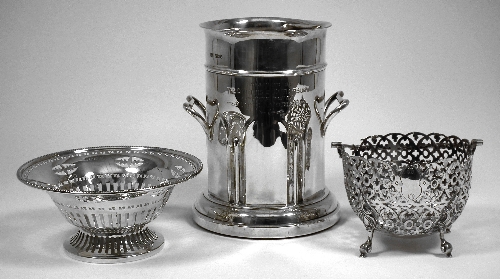 A silver two-handled soda siphon