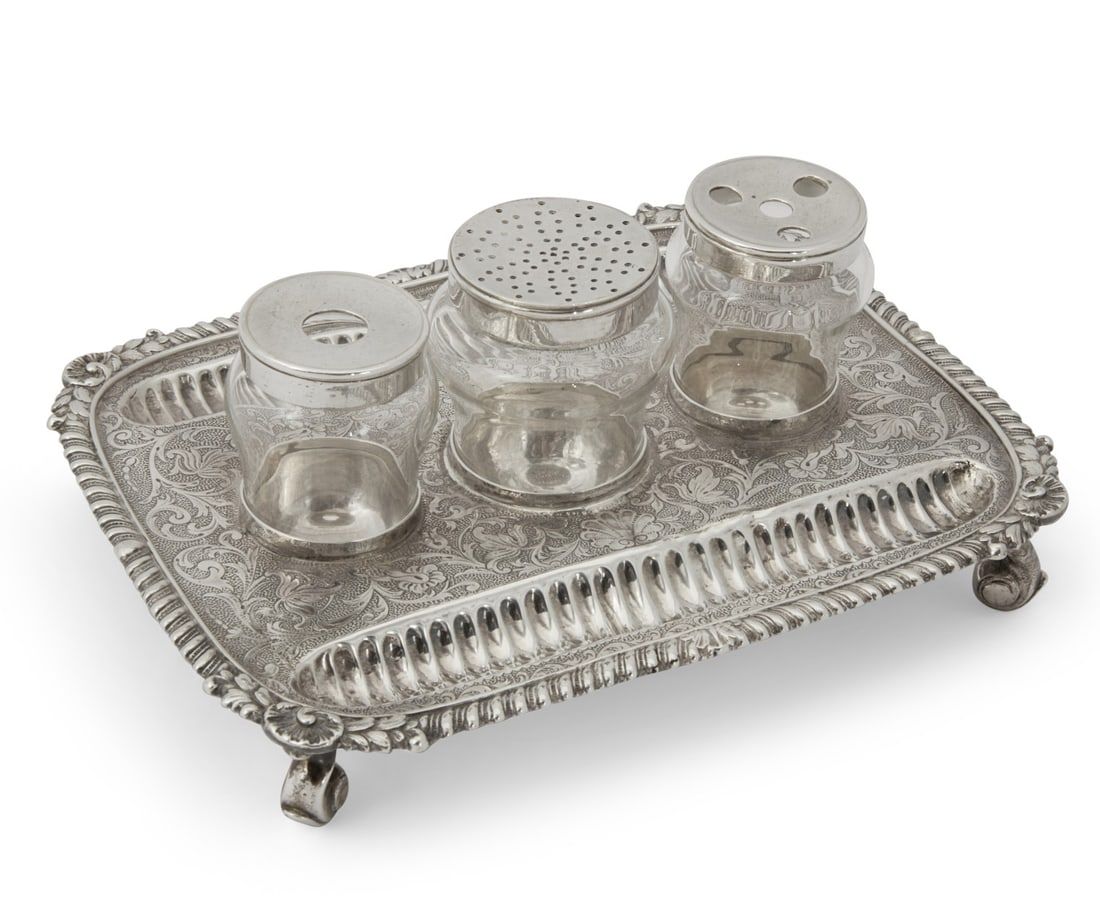 A SILVER WRITING STAND, MARKED