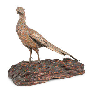 A Silvered Bronze Pheasant on a