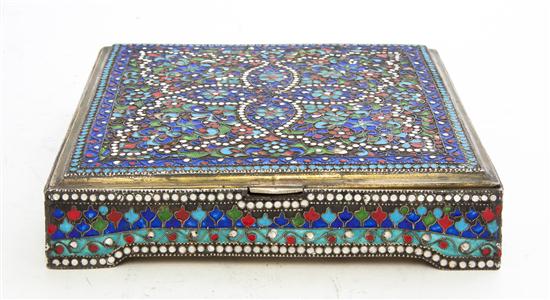 A Silvered Metal Cloisonne Box of