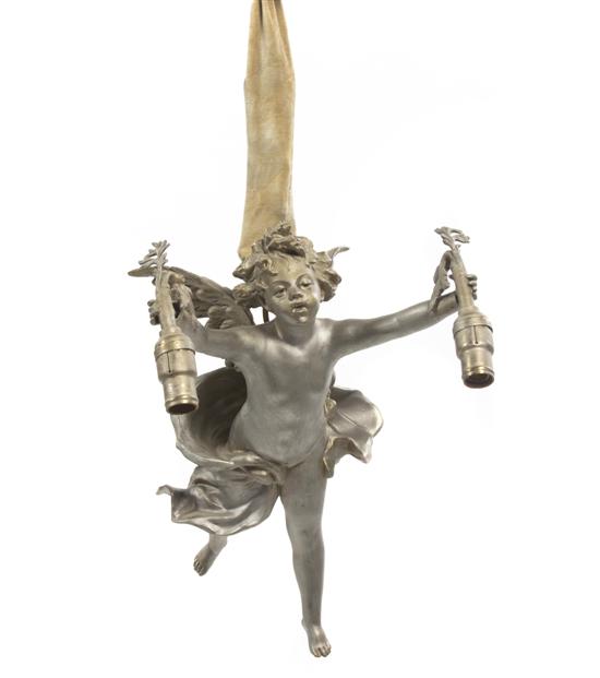 *A Silvered Metal Two-Light Fixture