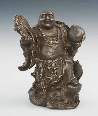 A Silvered Sculpture of Hotei