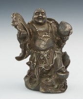 A Silvered Sculpture of Hotei