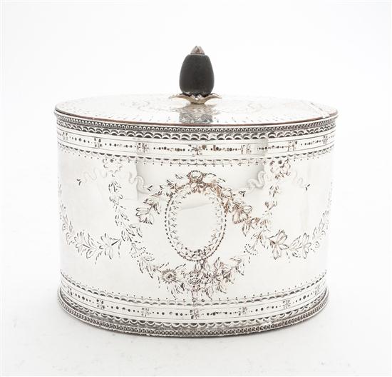 A Silverplate Tea Caddy of oval