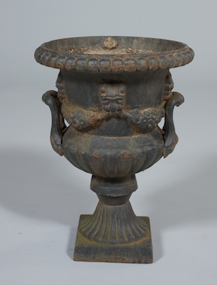 A Single Iron Garden Urn Iron urn