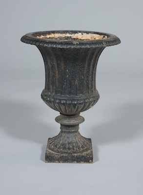 A Single Iron Garden Urn Iron urn