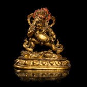 A Sino-Tibetan Gilt Bronze Mah